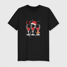 Мужская футболка хлопок Slim с принтом Бокалы шампанского для двоих в Санкт-Петербурге, 92% хлопок, 8% лайкра | приталенный силуэт, круглый вырез ворота, длина до линии бедра, короткий рукав | 2022 | бокалы | девушке | для двоих | на подарок | новый год | символ года | шампанское