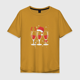 Мужская футболка хлопок Oversize с принтом Бокалы шампанского для двоих в Санкт-Петербурге, 100% хлопок | свободный крой, круглый ворот, “спинка” длиннее передней части | 2022 | бокалы | девушке | для двоих | на подарок | новый год | символ года | шампанское