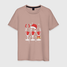Мужская футболка хлопок с принтом Бокалы шампанского для двоих в Санкт-Петербурге, 100% хлопок | прямой крой, круглый вырез горловины, длина до линии бедер, слегка спущенное плечо. | Тематика изображения на принте: 2022 | бокалы | девушке | для двоих | на подарок | новый год | символ года | шампанское