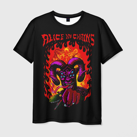 Мужская футболка 3D с принтом Alice in chains Demon в Курске, 100% полиэфир | прямой крой, круглый вырез горловины, длина до линии бедер | alice in chains | alternative | metall | music | rock | алиса в цепях | альтернатива | металл | музыка | рок | элис ин чейнс