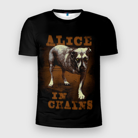 Мужская футболка 3D Slim с принтом Alice in chains Dog в Петрозаводске, 100% полиэстер с улучшенными характеристиками | приталенный силуэт, круглая горловина, широкие плечи, сужается к линии бедра | alice in chains | alternative | metall | music | rock | алиса в цепях | альтернатива | металл | музыка | рок | элис ин чейнс
