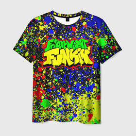 Мужская футболка 3D с принтом Friday Night Funkin Logo Acid Style в Новосибирске, 100% полиэфир | прямой крой, круглый вырез горловины, длина до линии бедер | friday night funkin | ночь пятницы фанкин | пятничный вечер фанкин | фрайдей найт фанкин | фридей найт фанкин