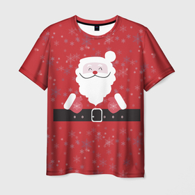 Мужская футболка 3D с принтом Санта Клаус со  снежинками. в Новосибирске, 100% полиэфир | прямой крой, круглый вырез горловины, длина до линии бедер | 2022 | happy new year | merry christmas | santa | год тигра | зима близко | нг | новогодний | новый год | новый год 2022 | рождество | санта | снежинки