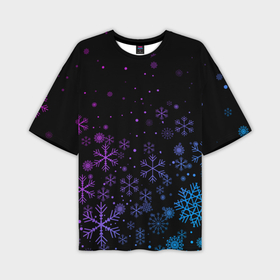 Мужская футболка OVERSIZE 3D с принтом Новогодние снежинки. Градиент. в Санкт-Петербурге,  |  | 2022 | happy new year | merry christmas | год тигра | зима близко | нг | новогодний | новый год | новый год 2022 | рождество | символ 2022 года | снег | снежинки