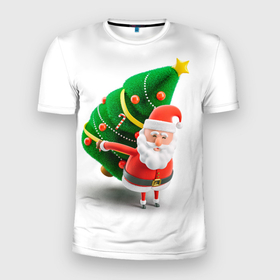 Мужская футболка 3D спортивная с принтом Дед мороз с елкой , 100% полиэстер с улучшенными характеристиками | приталенный силуэт, круглая горловина, широкие плечи, сужается к линии бедра | веселый дед мороз | дед мороз | елка | новый год | санта клаус