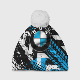 Шапка 3D c помпоном с принтом Следы от шин BMW в Белгороде, 100% полиэстер | универсальный размер, печать по всей поверхности изделия | bmw | bmw performance | m | motorsport | performance | бмв | моторспорт