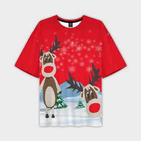 Мужская футболка OVERSIZE 3D с принтом Олени с Новым годом в Екатеринбурге,  |  | 2022 | happy new year | merry christmas | год тигра | зима близко | нг | новогодний | новый год | новый год 2022 | олень | рождество | символ 2022 года | снег | снежинки