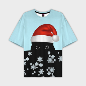 Мужская футболка OVERSIZE 3D с принтом Новогодний Кот со снежинками в Екатеринбурге,  |  | 2022 | happy new year | merry christmas | год тигра | зима близко | кот | нг | новогодний | новогодний кот | новый год | новый год 2022 | рождество | символ 2022 года | снег | снежинки