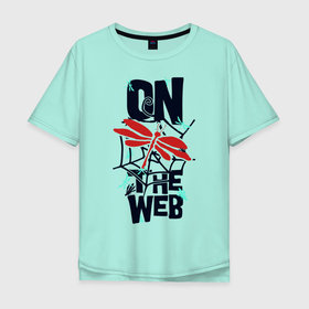 Мужская футболка хлопок Oversize с принтом Стрекоза в паутине в Екатеринбурге, 100% хлопок | свободный крой, круглый ворот, “спинка” длиннее передней части | веб | крылья | паутина | стрекоза | уличный стиль | усики