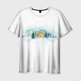Мужская футболка 3D с принтом Нежность. Зимний пейзаж в Петрозаводске, 100% полиэфир | прямой крой, круглый вырез горловины, длина до линии бедер | зима | зимний пейзаж | нежность | новогодний | пейзаж | снег