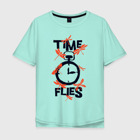 Мужская футболка хлопок Oversize с принтом Часы в Екатеринбурге, 100% хлопок | свободный крой, круглый ворот, “спинка” длиннее передней части | время | крылья | стрекоза | стрелка | уличный стиль | часы