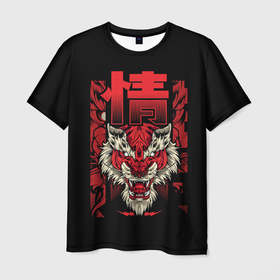 Мужская футболка 3D с принтом Japanese Red Tiger в Санкт-Петербурге, 100% полиэфир | прямой крой, круглый вырез горловины, длина до линии бедер | 2022 | 2022 год | japa | japan tiger | japanese | japanese tiger | tiger | год тигра | новый год 2022 | новый год тигра | тигр