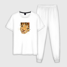 Мужская пижама хлопок с принтом Моська Тигрёнка , 100% хлопок | брюки и футболка прямого кроя, без карманов, на брюках мягкая резинка на поясе и по низу штанин
 | 2022 год | tigr | toger | год тигра | новый год 2022 | новый год тигра | тигр | тигра | тигрёнок