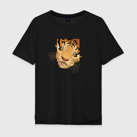 Мужская футболка хлопок Oversize с принтом Моська Тигрёнка , 100% хлопок | свободный крой, круглый ворот, “спинка” длиннее передней части | 2022 год | tigr | toger | год тигра | новый год 2022 | новый год тигра | тигр | тигра | тигрёнок