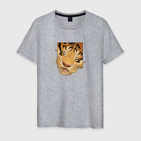 Мужская футболка хлопок с принтом Моська Тигрёнка , 100% хлопок | прямой крой, круглый вырез горловины, длина до линии бедер, слегка спущенное плечо. | Тематика изображения на принте: 2022 год | tigr | toger | год тигра | новый год 2022 | новый год тигра | тигр | тигра | тигрёнок