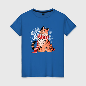 Женская футболка хлопок с принтом Мама Тигр в Новосибирске, 100% хлопок | прямой крой, круглый вырез горловины, длина до линии бедер, слегка спущенное плечо | 2022 | 2022 год | family look | happy new year | santa | год тигра | дед мороз | каникулы | мороз | новогодний свитер | новый год | новый год 2022 | новый год тигра | оливье | праздник | рождество | санта клаус