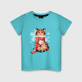 Детская футболка хлопок с принтом Маленький Малыш Тигр в Новосибирске, 100% хлопок | круглый вырез горловины, полуприлегающий силуэт, длина до линии бедер | 2022 | 2022 год | family look | happy new year | santa | год тигра | дед мороз | каникулы | мороз | новогодний свитер | новый год | новый год 2022 | новый год тигра | оливье | праздник | рождество | санта клаус