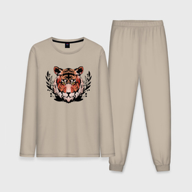 Мужская пижама хлопок (с лонгсливом) с принтом Рыжий тигр в траве в Санкт-Петербурге,  |  | 2022 год | tigr | toger | год тигра | новый год 2022 | новый год тигра | тигр | тигра | тигрёнок