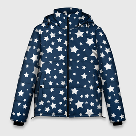 Мужская зимняя куртка 3D с принтом Белые звездочки в Новосибирске, верх — 100% полиэстер; подкладка — 100% полиэстер; утеплитель — 100% полиэстер | длина ниже бедра, свободный силуэт Оверсайз. Есть воротник-стойка, отстегивающийся капюшон и ветрозащитная планка. 

Боковые карманы с листочкой на кнопках и внутренний карман на молнии. | Тематика изображения на принте: 2022 | 2022 год | family look | happy new year | santa | год тигра | дед мороз | каникулы | мороз | новогодний свитер | новый год | новый год 2022 | новый год тигра | оливье | праздник | рождество | санта клаус