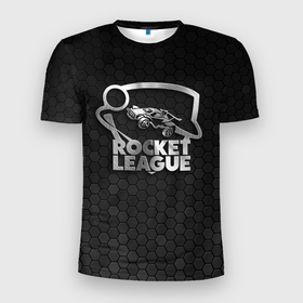 Мужская футболка 3D спортивная с принтом Rocket League Metal Logo в Курске, 100% полиэстер с улучшенными характеристиками | приталенный силуэт, круглая горловина, широкие плечи, сужается к линии бедра | Тематика изображения на принте: auto | avto | car | race | rocket league | авто | гонки | машина | рокет лига | тачка