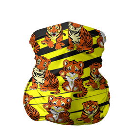 Бандана-труба 3D с принтом Няшные Тигрята , 100% полиэстер, ткань с особыми свойствами — Activecool | плотность 150‒180 г/м2; хорошо тянется, но сохраняет форму | желтый | звери | кошка | полосатый | тигр | шерсть