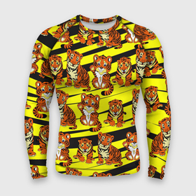 Мужской рашгард 3D с принтом Няшные Тигрята в Кировске,  |  | желтый | звери | кошка | полосатый | тигр | шерсть