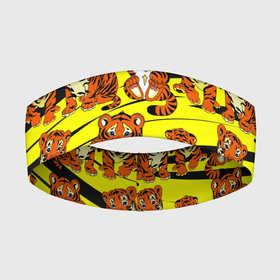 Повязка на голову 3D с принтом Няшные Тигрята ,  |  | желтый | звери | кошка | полосатый | тигр | шерсть