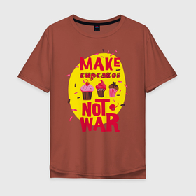Мужская футболка хлопок Oversize с принтом Капкейки в Санкт-Петербурге, 100% хлопок | свободный крой, круглый ворот, “спинка” длиннее передней части | Тематика изображения на принте: вишня | глазурь | капкейк | крем | уличный стиль | шоколад