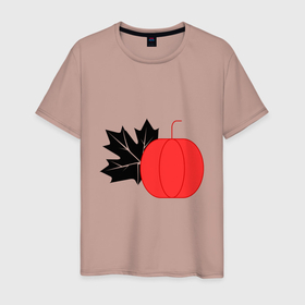 Мужская футболка хлопок с принтом Тыква и кленовый лист в Белгороде, 100% хлопок | прямой крой, круглый вырез горловины, длина до линии бедер, слегка спущенное плечо. | клен | клиновый лист | лист | листик | овощ | овощи | октябрь | оранжевый | осень | сезон | сентябрь | тыква | тыквенный | хеллоуин | хэллоуин