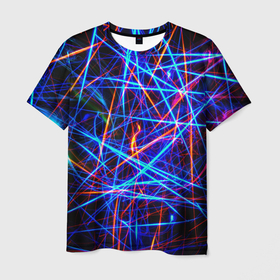 Мужская футболка 3D с принтом NEON LINES Glowing Lines Effect в Санкт-Петербурге, 100% полиэфир | прямой крой, круглый вырез горловины, длина до линии бедер | rave neon | живые линии | неновые лучи | неон | неоновая лампа | неоновая ночь | неоновые ленты | неоновые линии разных цветов | неоновый рейв | светящиеся линии | флекс неон | эффект неона