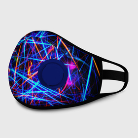 Маска из неопрена с принтом NEON LINES Glowing Lines Effect в Новосибирске, неопрен 100% | Форма огибающая нос. Резинки для ушей с дополнительной резинкой на затылке. Клапан для выдоха для активного дыхания при занятиях спортом. Эластичный материал маски и окантовки для лучшего растяжения и прилегания маски.  | Тематика изображения на принте: rave neon | живые линии | неновые лучи | неон | неоновая лампа | неоновая ночь | неоновые ленты | неоновые линии разных цветов | неоновый рейв | светящиеся линии | флекс неон | эффект неона