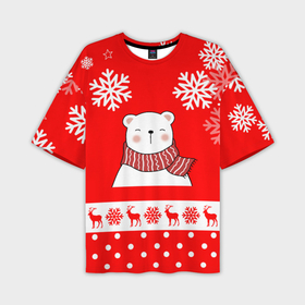 Мужская футболка OVERSIZE 3D с принтом НОВОГОДНИЙ МИШКА  МИЛЫЙ МИШКА ,  |  | 2021 | happy new year | new year | деда мороза | игрушка | к нам приходит | как у всех | клауса | костюм | медведь | мишка | новогодний | новый год | праздник | рекомендации | рождество | санты | снег | снежинки