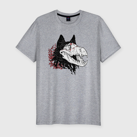 Мужская футболка хлопок Slim с принтом Fashionable avant garde wolf в Екатеринбурге, 92% хлопок, 8% лайкра | приталенный силуэт, круглый вырез ворота, длина до линии бедра, короткий рукав | bones | fangs | fashion | flowers | hype | jaw | skull | teeth | vanguard | wolf | авангард | волк | зубы | клыки | мода | пасть | хайп | цветы | череп