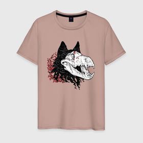 Мужская футболка хлопок с принтом Fashionable avant garde wolf в Новосибирске, 100% хлопок | прямой крой, круглый вырез горловины, длина до линии бедер, слегка спущенное плечо. | bones | fangs | fashion | flowers | hype | jaw | skull | teeth | vanguard | wolf | авангард | волк | зубы | клыки | мода | пасть | хайп | цветы | череп