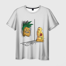 Мужская футболка 3D с принтом HERES PINEAPPLE! в Екатеринбурге, 100% полиэфир | прямой крой, круглый вырез горловины, длина до линии бедер | here | is | johnny | mem | meme | memes | pineapple | pizza | shining | ананас | джонни | мем | мемы | пица | пицца | сияние | это