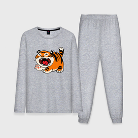 Мужская пижама хлопок (с лонгсливом) с принтом Злой рычащий тигр ,  |  | Тематика изображения на принте: 2022 | год тигра | новый год | новый год 2022 | символ года | тигр | тигренок | тигрица | тигры