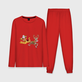 Мужская пижама хлопок (с лонгсливом) с принтом Рождество Санта Клаус и санки в Тюмени,  |  | новыйгод | олени | рождество | санки | сантаклаус