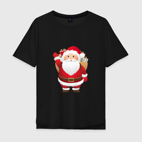 Мужская футболка хлопок Oversize с принтом Санта Клаус  подарки в Кировске, 100% хлопок | свободный крой, круглый ворот, “спинка” длиннее передней части | борода | новый год | подарки | праздник | сантаклаус