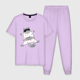 Мужская пижама хлопок с принтом кот в пижаме в Белгороде, 100% хлопок | брюки и футболка прямого кроя, без карманов, на брюках мягкая резинка на поясе и по низу штанин
 | cat | love cat | котик | кото пижама | котэ | ночь | пижама | сердечки | сон