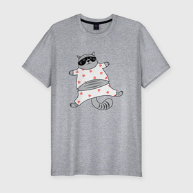Мужская футболка хлопок Slim с принтом кот в пижаме в Екатеринбурге, 92% хлопок, 8% лайкра | приталенный силуэт, круглый вырез ворота, длина до линии бедра, короткий рукав | cat | love cat | котик | кото пижама | котэ | ночь | пижама | сердечки | сон