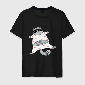 Мужская футболка хлопок с принтом кот в пижаме в Белгороде, 100% хлопок | прямой крой, круглый вырез горловины, длина до линии бедер, слегка спущенное плечо. | cat | love cat | котик | кото пижама | котэ | ночь | пижама | сердечки | сон
