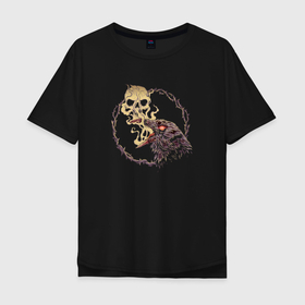 Мужская футболка хлопок Oversize с принтом Дыхание ворона в Тюмени, 100% хлопок | свободный крой, круглый ворот, “спинка” длиннее передней части | ворон | гот | металл | розы | рок | фэнтези | череп