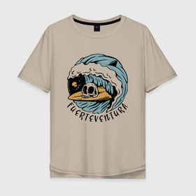 Мужская футболка хлопок Oversize с принтом Fuerteventura   surfing в Екатеринбурге, 100% хлопок | свободный крой, круглый ворот, “спинка” длиннее передней части | fin | furteventura | hype | shark | skull | summer | surfing | wave | акула | волна | лето | плавник | сёрфинг | фуэртевентура | хайп | череп