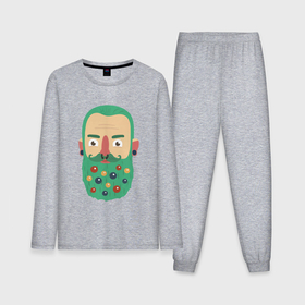 Мужская пижама хлопок (с лонгсливом) с принтом Зеленая борода в Екатеринбурге,  |  | борода | борода елка | дед мороз | дровосек | ёлка | игрушки | новый 2022 | снег | стильная елка | хипстер | шары