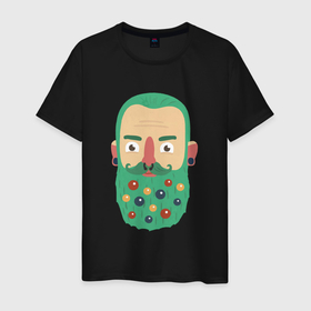 Мужская футболка хлопок с принтом Зеленая борода в Санкт-Петербурге, 100% хлопок | прямой крой, круглый вырез горловины, длина до линии бедер, слегка спущенное плечо. | борода | борода елка | дед мороз | дровосек | ёлка | игрушки | новый 2022 | снег | стильная елка | хипстер | шары