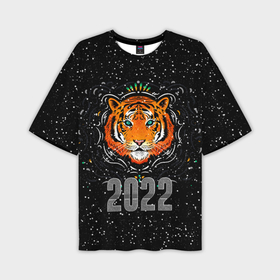 Мужская футболка OVERSIZE 3D с принтом Голова Тигра Символ 2022 в Екатеринбурге,  |  | 2022 | black | cat | christmas | merry | new year | tiger | xmas | водяной | год тигра | животные | кот | кошки | новый год | паттерн | полосатый | рождество | снег | снежинки | тигры | узор | цветы | черный
