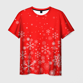 Мужская футболка 3D с принтом Летящие снежинки в Петрозаводске, 100% полиэфир | прямой крой, круглый вырез горловины, длина до линии бедер | 2022 | happy new year | merry christmas | год тигра | зима близко | нг | новогодний | новогодний тигр | новый год | новый год 2022 | рождество | символ 2022 года | снежинки