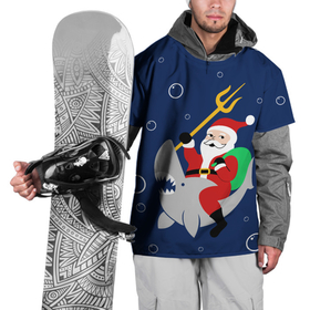 Накидка на куртку 3D с принтом САНТА КЛАУС НА АКУЛЕ | SANTA в Санкт-Петербурге, 100% полиэстер |  | Тематика изображения на принте: 2020 | 2021 | 2022 | christmas | merry | santa | акула | дед мороз | нг | новогодний | новый год | рождество | санта клаус | свитер | узоры