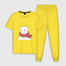 Мужская пижама хлопок с принтом ДРУГ МЕДВЕЖОНОК в Тюмени, 100% хлопок | брюки и футболка прямого кроя, без карманов, на брюках мягкая резинка на поясе и по низу штанин
 | Тематика изображения на принте: 2021 | 2022 | друзья | зима | зимний мишка | к нам приходит | как у всех | клауса | костюм | медведь | новогодний | праздник | рекомендации | рождество | снег | снежок | хочу