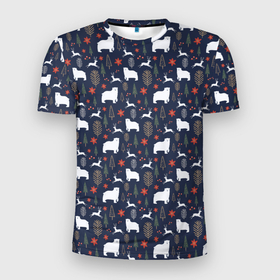 Мужская футболка 3D Slim с принтом Зимний леc в Екатеринбурге, 100% полиэстер с улучшенными характеристиками | приталенный силуэт, круглая горловина, широкие плечи, сужается к линии бедра | 2022 | год | лес | мишки | новый | олени | праздники | узор